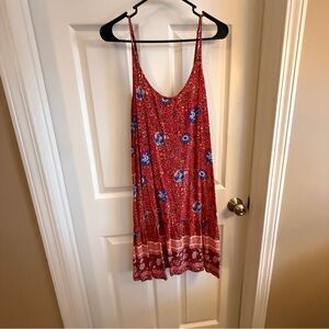 Boho Floral Ruffle-Hem Sundress – Red/Blue – Size XL